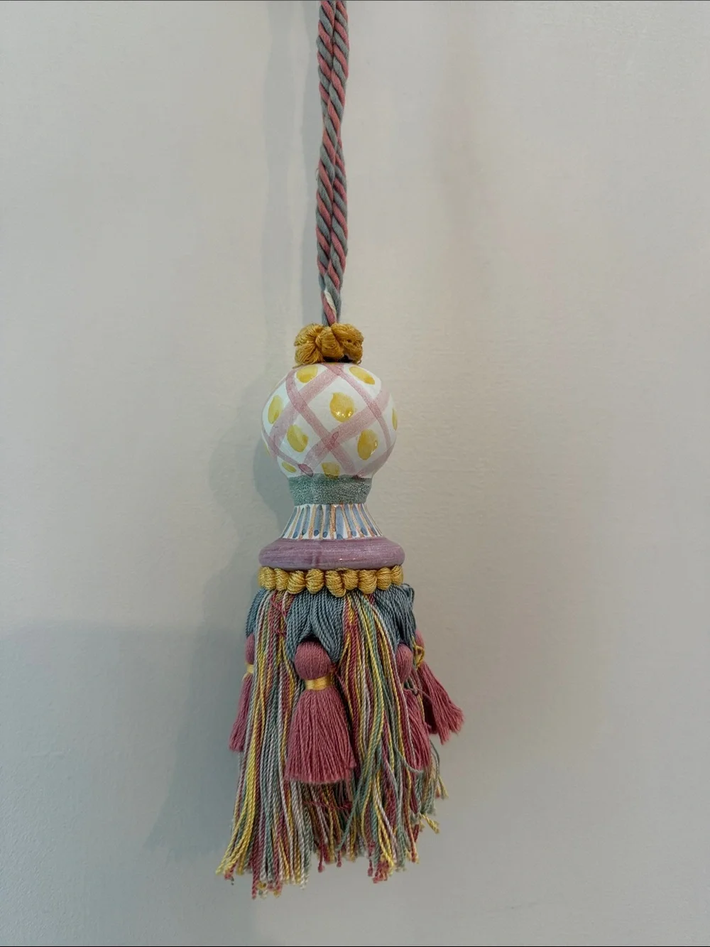 Decorative Pastel Tassel Wall Hanging - White, Pink & Yellow